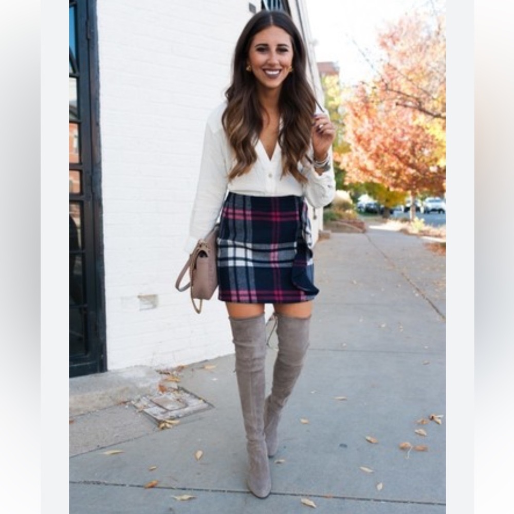 J Crew Plaid Wool Ruffle Houndstooth Skirt 10